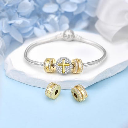 DALARAN Stopper Beads for Bracelets 925 Sterling Silver Clip Spacer Charm Bracelet Stoppers - style: Gold Clip StopCharms-Love
