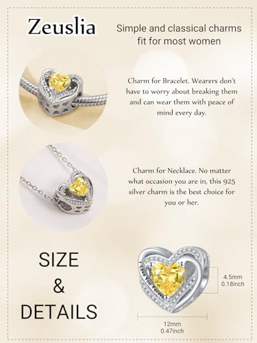 Heart Birthstone Charms for Bracelets, 925 Sterling Silver Women Bead Charms for Charm Bracelets Necklace, Mother's Day Birthday Anniversary Jewelry Gifts for Wife Mom Grandma Daughter - style: Bead - Nov - Citrine