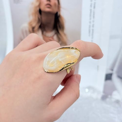 Kokoma Resin Statement Ring for Women Acrylic Stainless Steel Chunky Ring Adjustable Stacking Rings Fashion Finger Jewelry Daily Wear - color: White