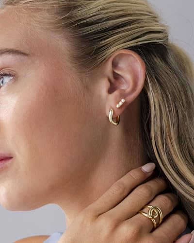 PAVOI 14K Gold Plated 925 Sterling Silver Posts Mini Stud Flat Back Earrings for Women | Helix Cartilage Piercing Jewelry | Dainty Pearl Star Cluster Cubic Zirconia Lotus Climber Screw Backs - style: Pearl Cluster