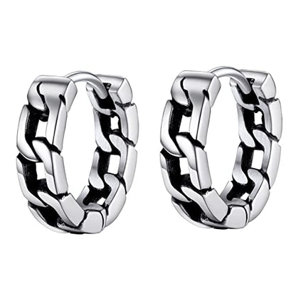 PROSTEEL Stainless Steel Huggie Hoop Earrings for Mens Gold/Black/Silver | Skull/Infinity Pattern, Spike/Cuban Links 4 Design Options Hypoallergenic Lightweight Earring Hip Hop Punk Gothic Jewelry - style: Cuban Links-Silver