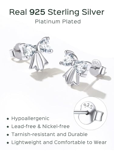 ChicSilver 925 Sterling Silver Bow/Butterfly Earrings for Women Hypoallergenic Birthstone Earrings Dainty Bow/Butterfly Jewelry Gift for Women - color: Bow-April-Diamond