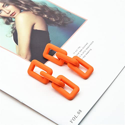 Chunky Acrylic Link Earrings Multicolor Thick Rectangle Paperclip Link Chain Earrings Rainbow Resin Geometric Paperclip Chain Ear Drop Dangle Earrings for Women Girl Funky Jewelry - color: H orange