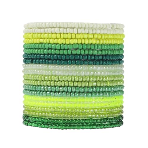 Boho Stackable Seed Beaded Bracelets for Women 18-20Pcs Colorful Handmade Multilayered Rice Bead Bracelet Set Summer Beach Bohemian Jewelry Gift - color: A-Green