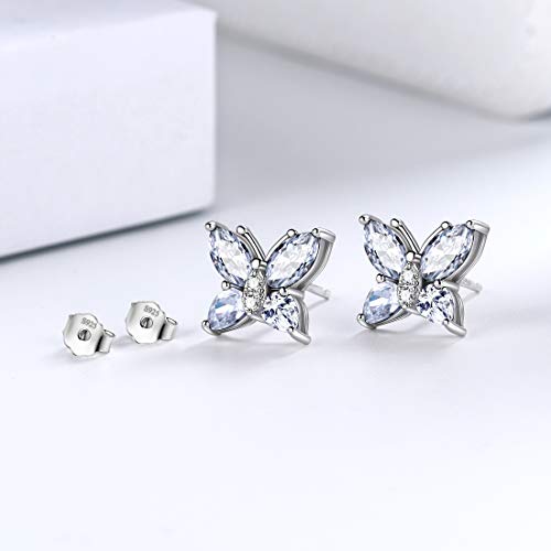 Butterfly Birthstone Stud Earrings - Women 925 Sterling Silver Butterflies Birthstone Stud Earrings Birthday Gift for Women - color: D.April