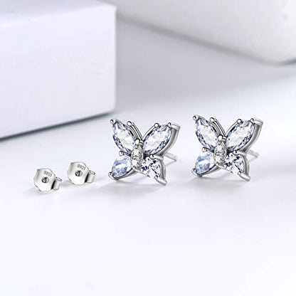 Butterfly Birthstone Stud Earrings - Women 925 Sterling Silver Butterflies Birthstone Stud Earrings Birthday Gift for Women - color: D.April