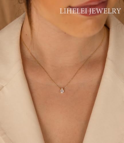 Diamond Pendant Necklaces for Women, Dainty 18k Gold/White Gold Plated Necklace, Gold/Silver Simple Choker Necklaces for Women, Trendy Jewelry Gifts - color: Teardrop -Gold