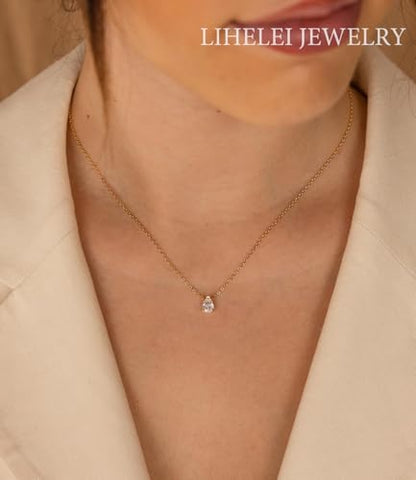 Diamond Pendant Necklaces for Women, Dainty 18k Gold/White Gold Plated Necklace, Gold/Silver Simple Choker Necklaces for Women, Trendy Jewelry Gifts - color: Teardrop -Gold