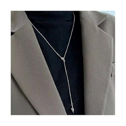 Lariat Necklaces for Women, Dainty Minimalist Knotted Rope Design Pendant Long Y Necklaces 18k Gold Plated Trendy Chain Jewelry - color: Silvery, style: Trendy