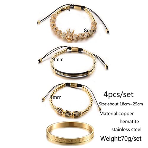 Mens Bracelet Beaded Bracelets Micro Pave Zircon Bracelets for Men Women Bracelets for Men Stainless Steel Cuff Bangle - color: gold