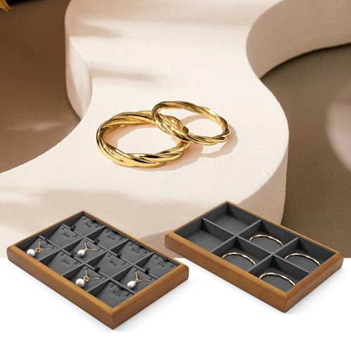 Oirlv Dark Grey Wood Jewelry Pendant Display Tray | Dark Grey Solid Wood Frame, Soft Microfiber Lining, 9.84X17X1.18in, Elegant Display, Perfect for Necklaces and Pendants - color: Grey, size: 12 insert