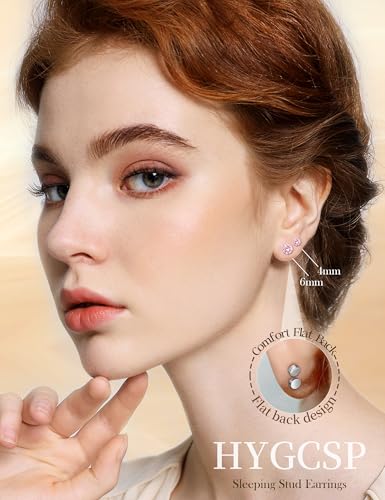 20G G23 Implant Grade Titanium Flat Back Stud Earrings for Women Men, Gold/White Gold Plated Tragus Labret Cartilage Helix F136 Piercing Jewelry for Sensitive Ears, with 4-6mm Cubic Zirconia - color: 2Pairs-20G-Silver-Pink-Stud Earring Sets