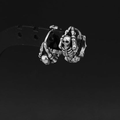 Vintage Skull Skeleton Hoop Earrings for Women Men 10mm Small Stainless Steel Huggie Hoops Earrings Gothic Punk Cartilage Hinged Hoop Earring Hypoallergenic Halloween Jewelry