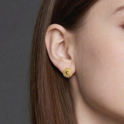 Love Knot Stud Earrings for Women Gold Plated Knot Earrings Geometric Twisted Statement Earrings Trendy Jewelry - color: Gold 11.5mm Twisted Knot