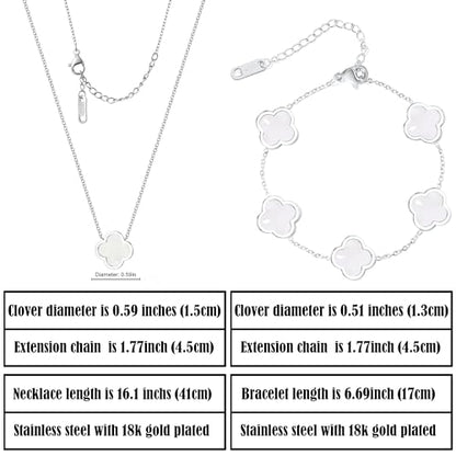 Delicacy Clover Bracelets Necklace Set:Clover Necklaces Clover Bracelet Women Link Bracelets Cute Gold Jewelry - color: Silver-White
