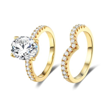 MDFUN 18K Gold Plated Promise Eternity Ring for Women, 7 * 9mm Oval Cubic Zirconia Two-in-One Rings Wedding Band Engagement - color: Gold