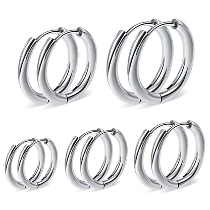 Silver Gold Hoop Earrings for Women Men, 316L Surgical Stainless Steel Huggie Hoop Earrings Set Hypoallergenic Small Cartilage Earrings Lightweight Hoop Earrings Huggie Set - color: Silver--12/14/16/18/20mm