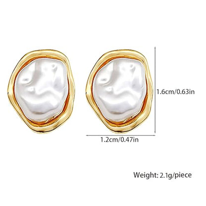 Boho Pearl Statement Earrings for Women Irregular Pearl Earrings | Big Round Freshwater Pearls Bridal Gold Earring Beach Ocean Vacation Jewelry - style: C Style