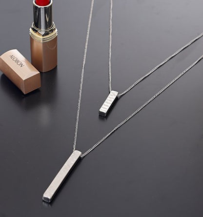 JYJ Women's Layered Long Necklaces for Women Double Layers Choker Necklace Hammered Bar Pendant Necklace for Summer