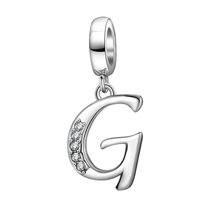 925 Sterling Silver Initial Charm fits Pandora, Gift for Mom Wife | Christmas,Birthday,Mother's Day, Anniversary, Valentine's Day - color: Letter G