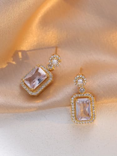 2pcs Cubic Zirconia Wedding Jewelry Sets for Women - Elegant CZ Necklace and Earrings Set with 18K Gold Plated Chain Jewelry Perfect as Special Occasion Gift - color: White