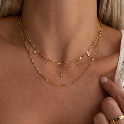 Layered Necklaces for Women, Dainty Gold Necklace Stack 14k Gold Plated Layering CZ Chain Choker Necklaces for Women Trendy Simple Non Tarnish Gold Necklaces Set Fashion Bridal Prom Jewelry - color: set1