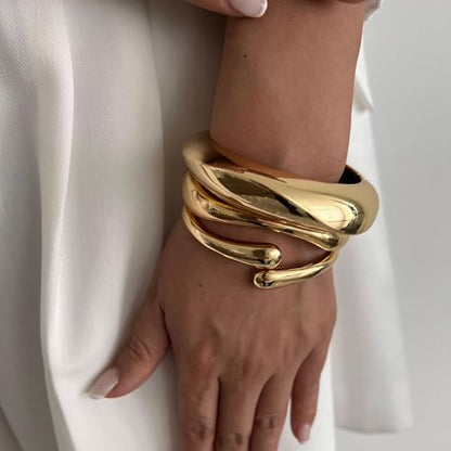 Chunky Gold Bangle Bracelets for Women Stack Wide Wrist Bracelets Gold Stackable Bracelets Jewelry - style: G-3pcs