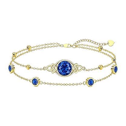 Midari 18K Gold Irish Infinity Celtic Knot Birthstone Layed Anklet Bracelet with 12 Months Birthstone Birthday Jewelry Gifts for Women Mom - color: 09-Sapphire, size: Bracelet 7"-9"