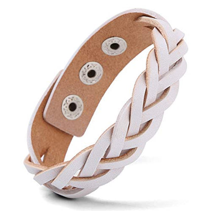 CCBFY Genuine Leather Bracelet Braided Sporty Wide Wristband Punk Jewelry for Men Women - color: 1 Piece - White