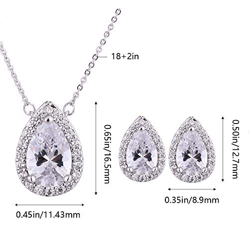 Women's Wedding Jewelry Set for Bride Teardrop CZ Necklace Earrings Set | Sterling Silver Pear Shape Necklace and Studs Crystal Rhinestone Costume Jewelry for Party Prom Bridesmaids - color: Clear
