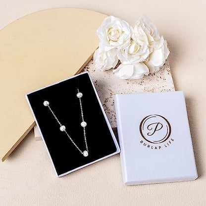 925 Sterling Silver Dainty Freshwater Cultured Pearl Choker Necklace White Genuine Real Pearl Charm Necklaces Jewelry Gifts for Her - color: Satellite Pearl 7-8mm AAAAA-Silver