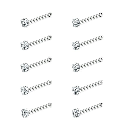 ZS 6-14PCS 20g Tiny Nose Stud Ring Piercing Surgical Steel Nose Bone/L Shaped/Nose Screws Rings Set - color: B:10pcs Nose Bone Style(White)