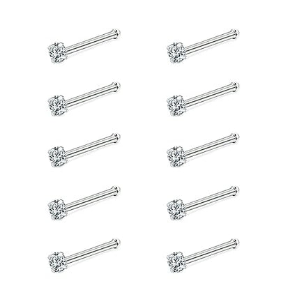 ZS 6-14PCS 20g Tiny Nose Stud Ring Piercing Surgical Steel Nose Bone/L Shaped/Nose Screws Rings Set - color: B:10pcs Nose Bone Style(White)