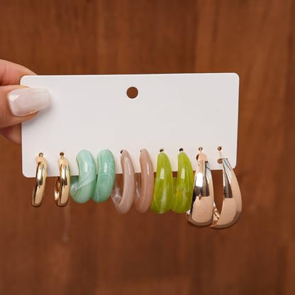 5-6Pairs Acrylic Hoop Earring for Women Chunky C Shape Hoop Earrings Resin Sets Fashion Jewelry
