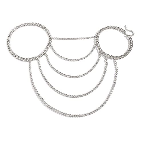 WeeH Shoulder Necklace Chain Body Jewelry Layered Shoulder Jewelry Accessory at Party Beach Summer Holidays Halloween Costume - color: Silver