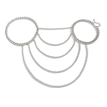 WeeH Shoulder Necklace Chain Body Jewelry Layered Shoulder Jewelry Accessory at Party Beach Summer Holidays Halloween Costume - color: Silver