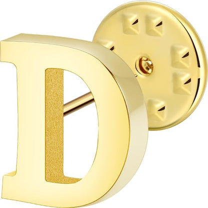 Initial Lapel Pin for Men Women, Brooch Pins for Men Suits, Metal Button Pins in 18K Gold and Silver Tone. - color: Gold-D