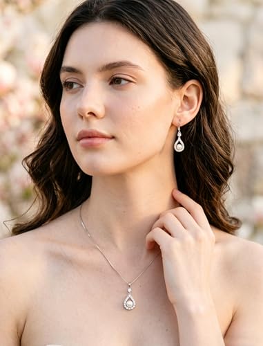 STARCHENIE Freshwater Cultured Pearl Earrings Necklace 925 Sterling Silver Cubic Zirconia Jewelry Set for Women