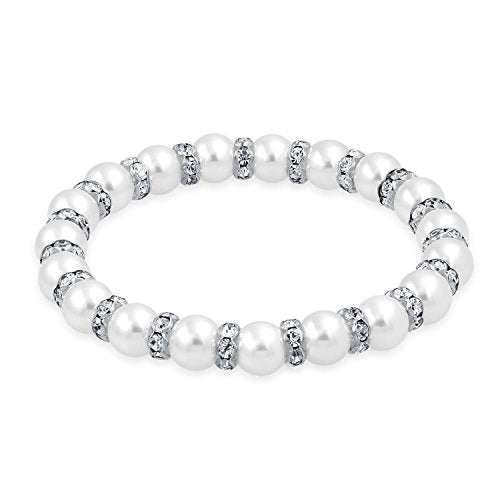 Faux Pearl Stacking Strand Stretch Bracelet White Pink Black Crystal Spacer