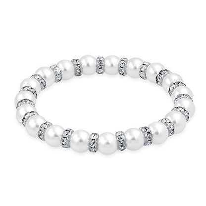 Faux Pearl Stacking Strand Stretch Bracelet White Pink Black Crystal Spacer