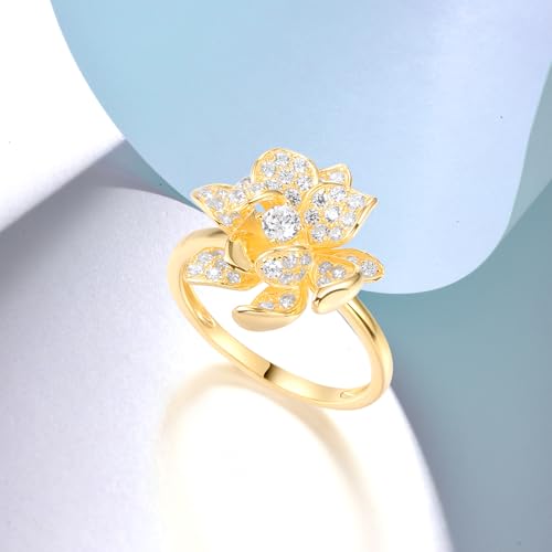 Santuzza Sterling Silver Gemstone Flower Ring for Women - color: [A]Lotus-Yellow
