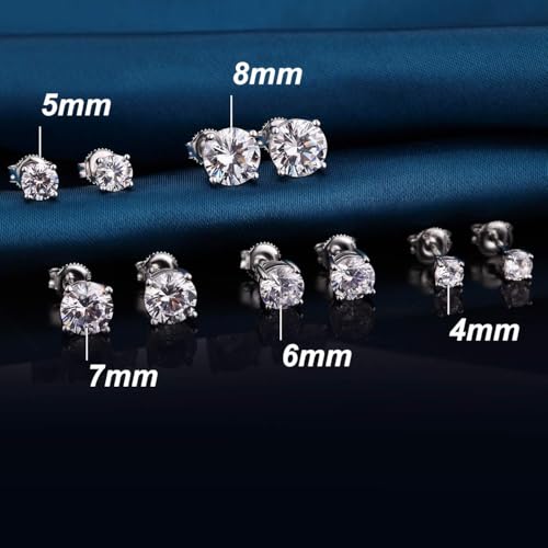 Jiamiaoi Stud Earrings Screw Back Sterling Silver Cubic Zirconia Stud Earrings Set 4 Millimeters-8 Millimeters Nickle Free Hypoallergenic Earring Studs - color: A-Round Cut White, size: 8mm