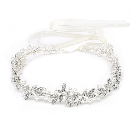 Bridal Headbands Crystal Pearl Hair Vines Bohemian Style Wedding Headpieces For Bride Wedding Hair Accessories - color: Silver