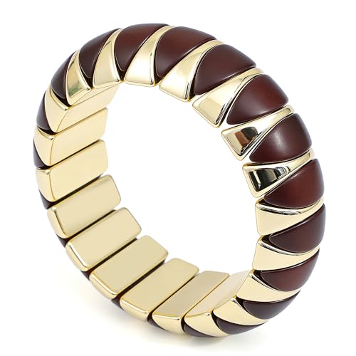 GOOJIDS Simple Beaded Gold Plated Bangles Bracelet Chunky Bamboo Tube Curved Stacking Clear Acrylic Colorful Beads Stretchable Gold Plated Bracelets Set For Women - color: C-Gold Sunflower Bracelet