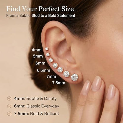 14k Gold Solitaire Round Cubic Zirconia Earrings Studs for Women & Men | Anti Tarnishing CZ Stud Earrings with 14k Gold Butterfly Pushbacks | 4MM-7.5MM by MAX + STONE - color: Yellow Gold, size: 6 mm