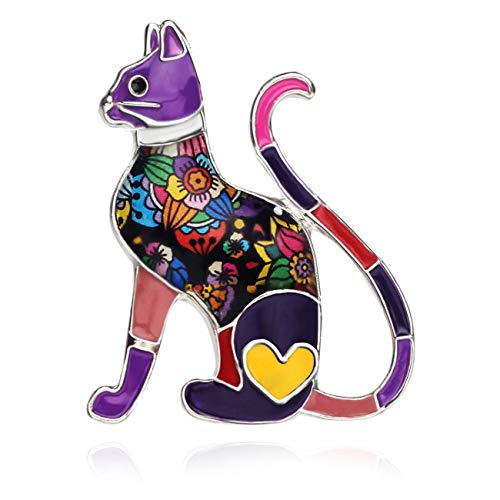 NEWEI Cat Brooch Pins for Women Girls Jacket Bag Charms Cat Pins Jewelry Gifts - color: Eggplant