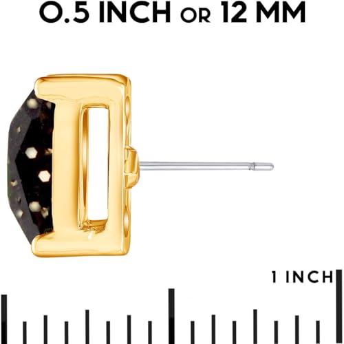 Large Square Stud Earrings for Women - Big Sparkly Rhinestone Studs | Plated in Gold Tone or Silver Tone, Hypoallergenic and Safe for Sensitive Ears - color: Black Glitter