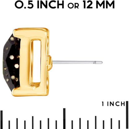 Large Square Stud Earrings for Women - Big Sparkly Rhinestone Studs | Plated in Gold Tone or Silver Tone, Hypoallergenic and Safe for Sensitive Ears - color: Black Glitter
