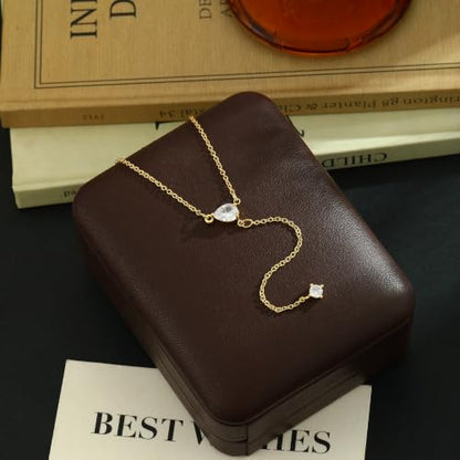 Lariat Gold Necklace for Women Dainty Long Necklaces 14k Gold Plated CZ Y Drop Chain Necklace Trendy Gold Jewelry Gifts - color: 1 Teardrop Zircons-Y Necklace-gold-396