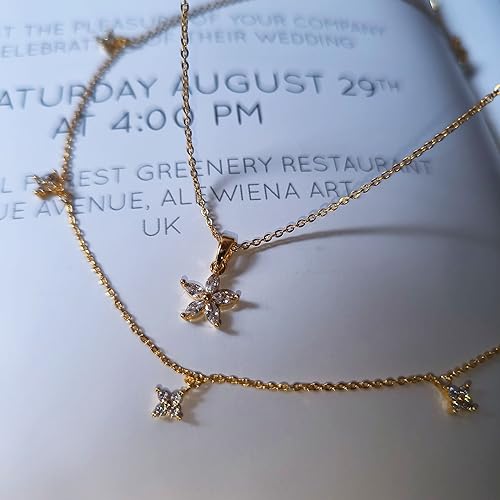 Dainty Choker Necklace for Women 18K Gold Plated Shining Dots Box Chain Sparkle Necklaces Cute Paperclip Link Herringbone Necklace Exquisite Jewelry Gifts for Mom Girlfriend - style: Z/Layered CZ Flower